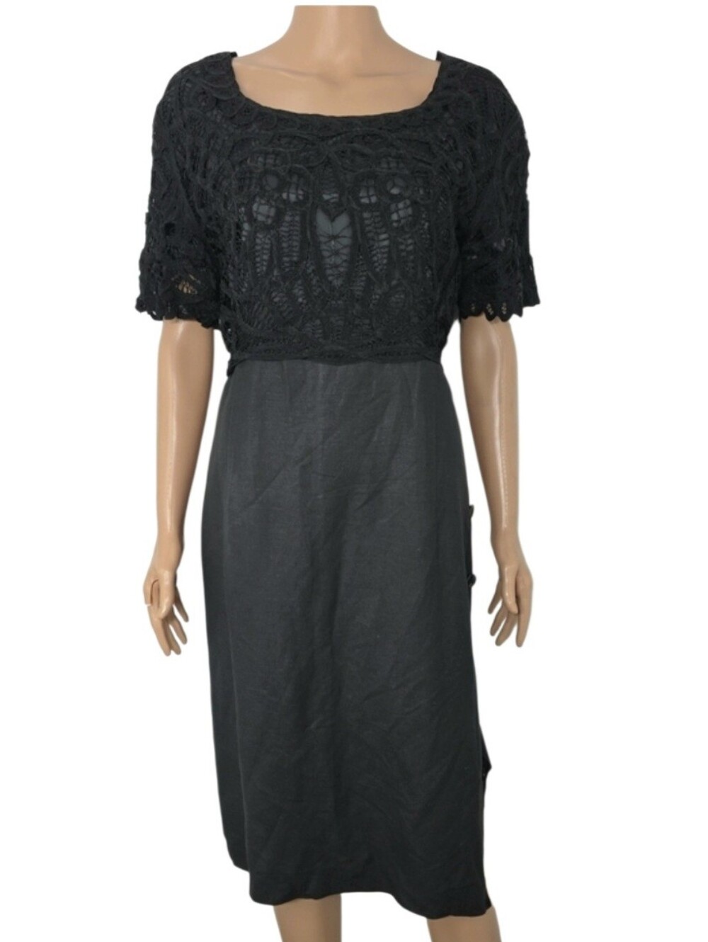 Jennifer Eden Vintage Black Sheath Dress Ramina/Rayon Short Sleeve  Size 14